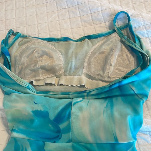 Christina swimsuit attached skirt ties built-in bra turquoise women's size 10 - Picture 7 of 8